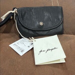 Free People Leather Bag Lanyard in Black NWT